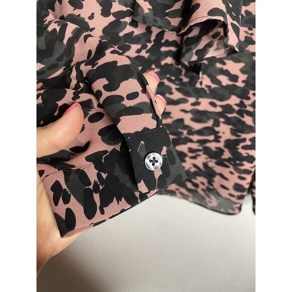 Cabi Pink Black Camo Neck Tie Long Sleeve Sheer Blouse Size Medium - Picture 5 of 10